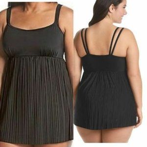 STUDIO WORKS Swimdress Women's Black Long 6 SMALL Double Strap‎ Pleated Beach